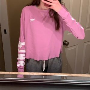 long sleeved cropped pink sweater